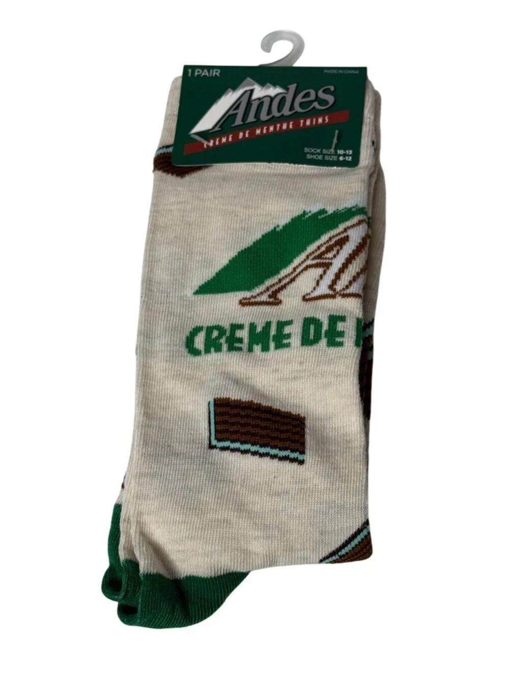Andes Creme De Menthe Crew Socks Mens 10-13 Green Candy Novelty NWT